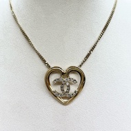 CHANEL金色愛心簍空雙C吊墜項鍊ABA083