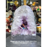 Fengshui gold element amethyst geode crystal 金形💯天然紫晶洞 绿皮幽灵边 大牙紫晶结晶✅高height with base: 30.5cm