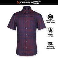 Sơ Mi Sọc Ngang Tay Ngắn Xanh Navy - Đỏ Tía Form Tailor Fit Chống Nhăn Lai Bầu - Áo Nam Khatoco