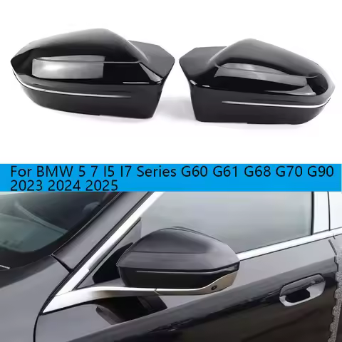 2Pcs Bright Black Side Wing Rear Mirror Cover For BMW 5 7 I5 I7 Series G60 G61 G68 G70 G90 2023 2024