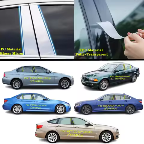 For BMW 3 Series/GT G20 F30 E46 E90 E91 1995-2024 Car TPU/Glossy Pillar Post Cover Door Trim Window 