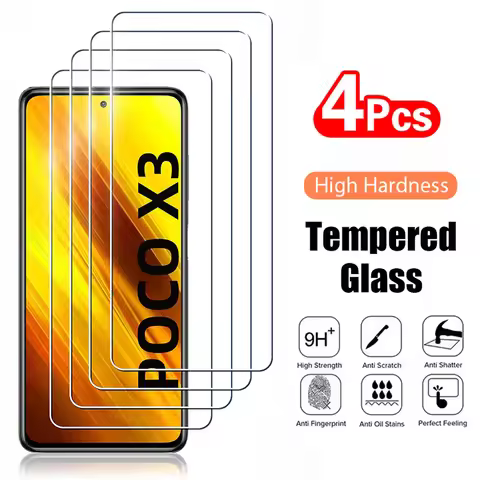 4PCS Tempered Glass for Poco X3 Pro Pocophone X3 NFC Screen Protector For Xiaomi Poco F3 F4 GT F2 F1