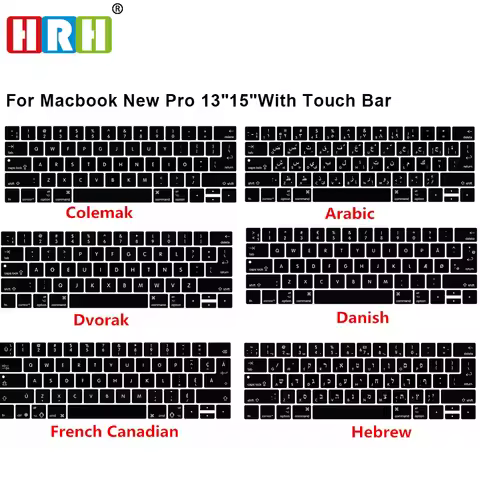 Silicone Arabic Colemak Dvorak French Hebrew Keyboard Cover Touch Bar US&EU for Macbook201720182019P
