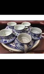 現貨 牡丹青花紋 茶具套裝 陶瓷彩繪茶盤 茶具組 功夫茶