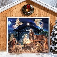 Blosssound Christmas Nativity Garage Door Cover 7 x 8 ft Christmas Garage Door Banner Decoration Nat