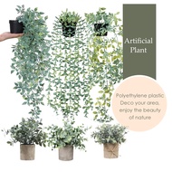 MOJOMORE Artificial Hanging Plant Pokok Gantung Berjuntai Hiasan With Pot Fake Leaves Green Ivy Vine