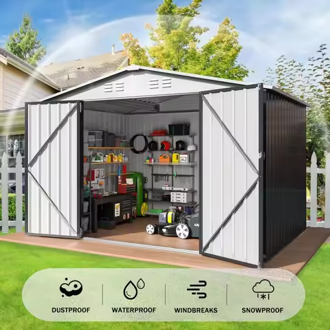6x8 FT Outdoor Storage Shed, Metal Garden Shed with Updated Frame Structure, Tool Sheds for Backyard