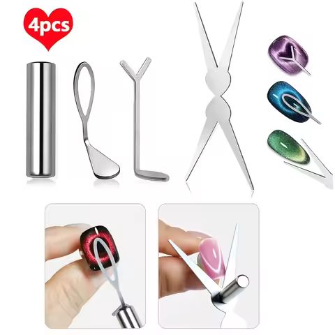 4Pcs Nail Art Cat Eye Magnet Set V-Shape Cylinder Y-Shape U-Shape for French Manicure 3D Gel Polish 