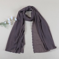 Chiffon Shawl Sulam 4 Edge Embordiery // Sulam Viral Veil Pure Color Pearl Chiffon Lace Scarves High