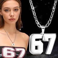 4-1Pc 67 Number Pendant Necklace - Stainless Steel Jewelry - Retro Long Chain - Lucky Number Trend C