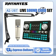 RAYHAYES Professional XLR Condenser Microphone With Sound Card For Broadcasting Singing Recording