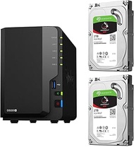 Synology NAS HDD Set, 2 Bay DS220+ &amp; Seagate HDD (2 IronWolf-2TBx Included) Dual Core CPU, 2GB Memory, Phone Support Product, DiskStation (DS220+-SI2T2A)