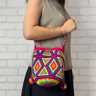 哥倫比亞製 Julia 背帶 單肩斜背包 Wayuu 編織手工包 粉橘綠