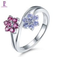 Lohaspie Jewelry Real 925 Real Sterling Silver Ring Tự nhiên Tanzanite Rhodolite Garnet Ring đầy màu
