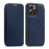Luxury For MagSafe Flip Leather Phone Case for IPhone 16E 16 15 Plus 14 13 12 11 Pro Max Rfid Blocki