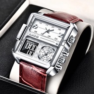 LIGE รุ่นใหม่นาฬิกาผู้ชาย​ วันที่สัปดาห์ดิจิตอลอิเล็กทรอนิกส์ควอตซ์หนังนาฬิกากันน้ำนาลิกาข้อมือ+ กล่อง