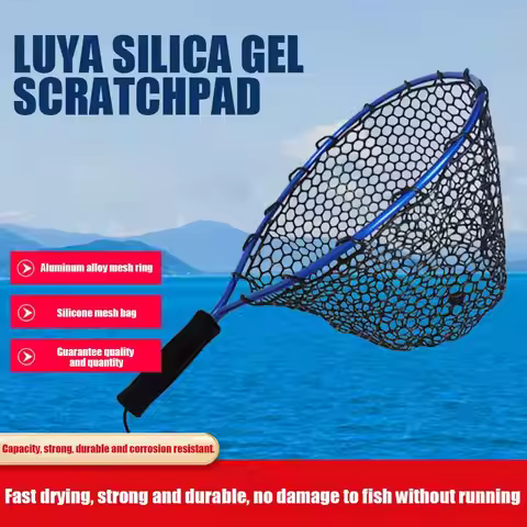 Soft Silicone Fish Net Aluminium Alloy Pole Fishing Mesh Net Network Handle Pole Fishing Tools Landi