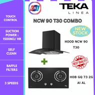 TEKA LINEA HOOD 1500m³/hr NCW 90 T30(CUT OUT:900mm x 560mm x 530mm)+GLASS HOB GQ 73 2G AI AL/GS 82 3