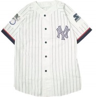 二手 STARTER 90 年代紐約洋基隊細條紋棒球衫，L 碼，白色/海軍藍，短袖，MLB，NY 上衣。