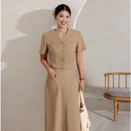 Set Áo Sơ Mi Croptop Cổ Tim Phối Cùng Chân Váy Dáng Dài Set Đồ Công Sở Thanh Lịch VIEN TRAN V65D24H