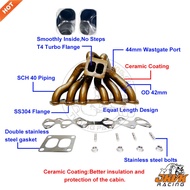 JKVK RACING Ceramic Coating SS304 3mm Steam Pipe Manifold T4 Twin scroll For Supra 2JZGTE 2JZ-GTE 2j
