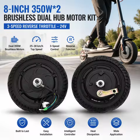 24V 8 Inch 350Wx2 Brushless Dual Drive Electric Scooter Hub Motor Kit Electric Conversion Motor Kit 
