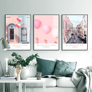 Art Displays Romantic Pink Mural Decoration Living Room Bedroom Office Study Decoration Triptych