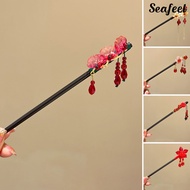 [SEA] Retro Handmade Chinese Wood Hair Stick with Tassel Design Flower Beads Decor Hair Chopstick Horse Skirt Accessory