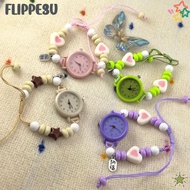 FLIPPE3U Star Heart Chain Watch, Adjustable Pendant Bracelet Watch,  Dopamine Beaded Quartz Watch Wo