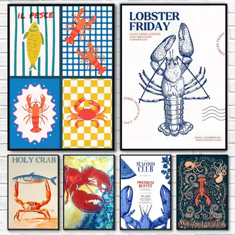 1PC Colorful Sardine Lobster Crab Fish Ocean Animal Poster Self-adhesive Art Waterproof Paper Sticke