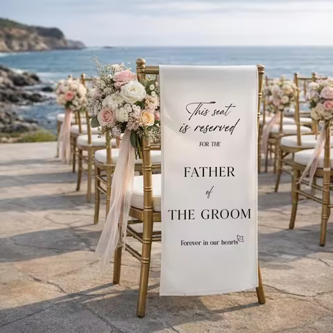 Father of the Groom Memorial Chair Banner Wedding Remembrance Sign Reserved Memory Decor for Wedding