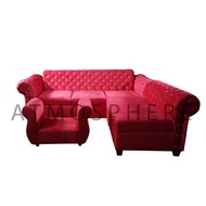Sofa Set L Putus Diamond Midili Set Meja Tamu - Merah - Khusus Pengiriman Wilayah Jabodetabek