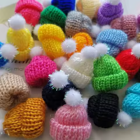 10Pcs 3.5CM Mixed Woolen Yarn Mini Hat Cap For Dolls Decoration Accessories Kids Pretend Play Toys D