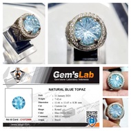 Natural Swiss Blue Topaz + Memo GLI Ring Perak 925 Asli