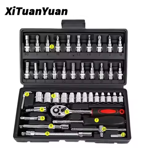 46pcs Combination Tool Ratchet Wrench Sleeves Set Car Repair Tool Batch Head Ratchet Pawl Socket Spa