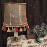 義大利古董橢圓羊皮燈罩石材柱底座檯燈桌燈