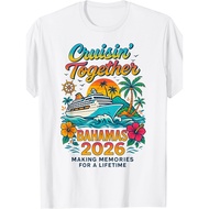2026 Cruisin Together Bahamas Cruise Vacation T-Shirt - Glossy Retro Cruise Ship & Bahamas Map Print