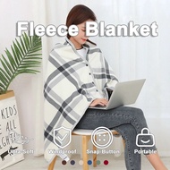 Wearable Plaid Fleece Blanket With Button Warm Throw Blanket Office Shawl Wearable Nap Air Condition