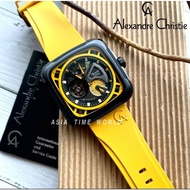 Alexandre Christie | AC 6577MARIPBAYL Automatic Square Men's Watch Yellow Silicon Strap Embossed with Alexander Christie
