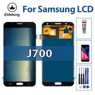 สำหรับ Samsung Galaxy J7 2015 J700 SM-J700F J700M J700H ชิ้นส่วนจอสัมผัสแอลซีดีของเครื่องแปลงดิจิทัลความสว่างปรับ
