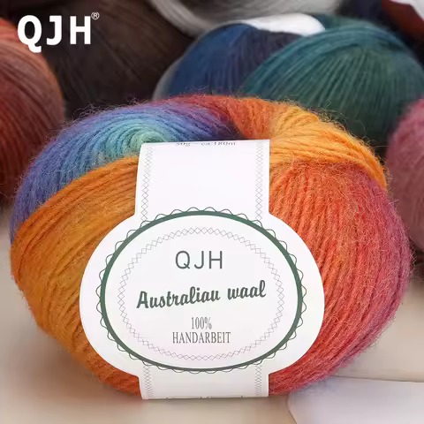 Luxury Worsted Rainbow Soft Icelandic Yarn, Wool Gradient Multi Color Yarn for Knitting/Crochet Tota