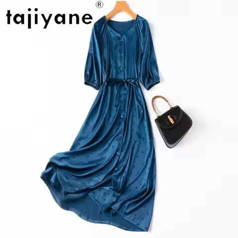 TAJIYANE 93% Mulberry Silk Dress Woman Summer 2025 High Quality Long Dresses Party Loose Frocks Ladi
