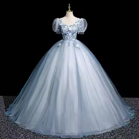 Vestidos De Graduación Azul Cielo 15 Quinceanera Dresses Appliques Shining Ball Gown Customized Birt