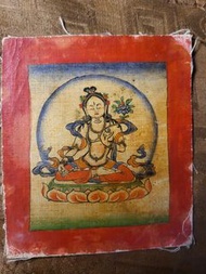 長壽三尊之白度母老扎卡(七眼佛母)，背面帶種子字和畫師簽名，非常稀有殊勝。 高1