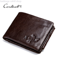 CONTACT'S Men Short Wallet Genuine Leather Trifold Vintage Zipper Coin Purse