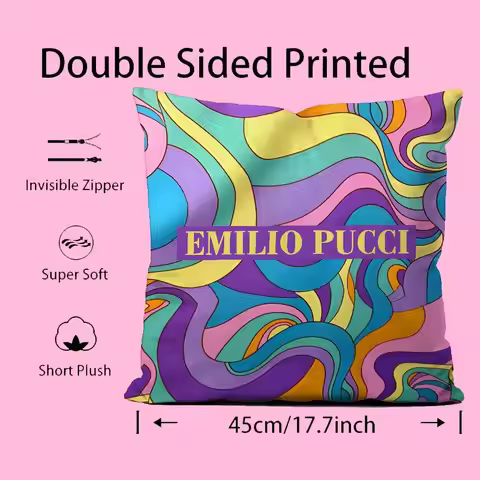 E-Emilio P-Pucci Logo Fashion Pillow Case Anti-dustmite Pillowcase Invisible Zipper Silky Short Plus