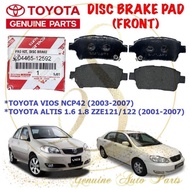 TOYOTA Disc Brake Pad Front 04465-12592 Toyota Vios 2003- NCP42 Altis 2003- ZZE121