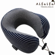 橢圓形條紋太空記憶棉頸枕 - 海軍藍白間條