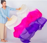 cod 1Pair (Left+Right) Oriental Dance 100% Real Silk Fan Veils 1.8m long Bamboo Fans for Girls Women