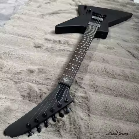 For Matte Black Iron Goose Electric Guitar In Stock | Satin Black Explorer Body, High-Output Tone
